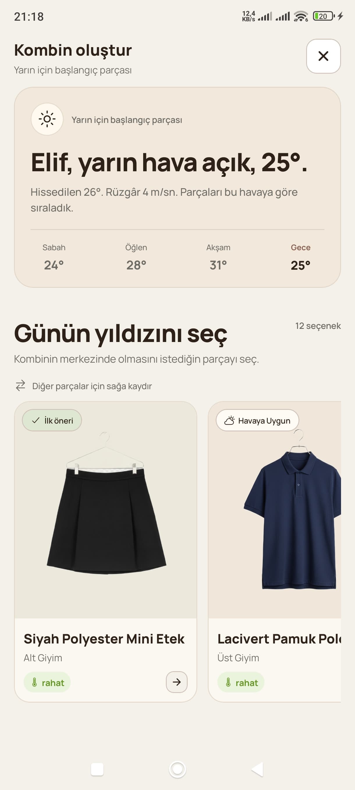 AI kombin önerisi
